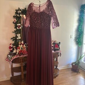 JJs House Burgundy Long Sleeve Lace Dress